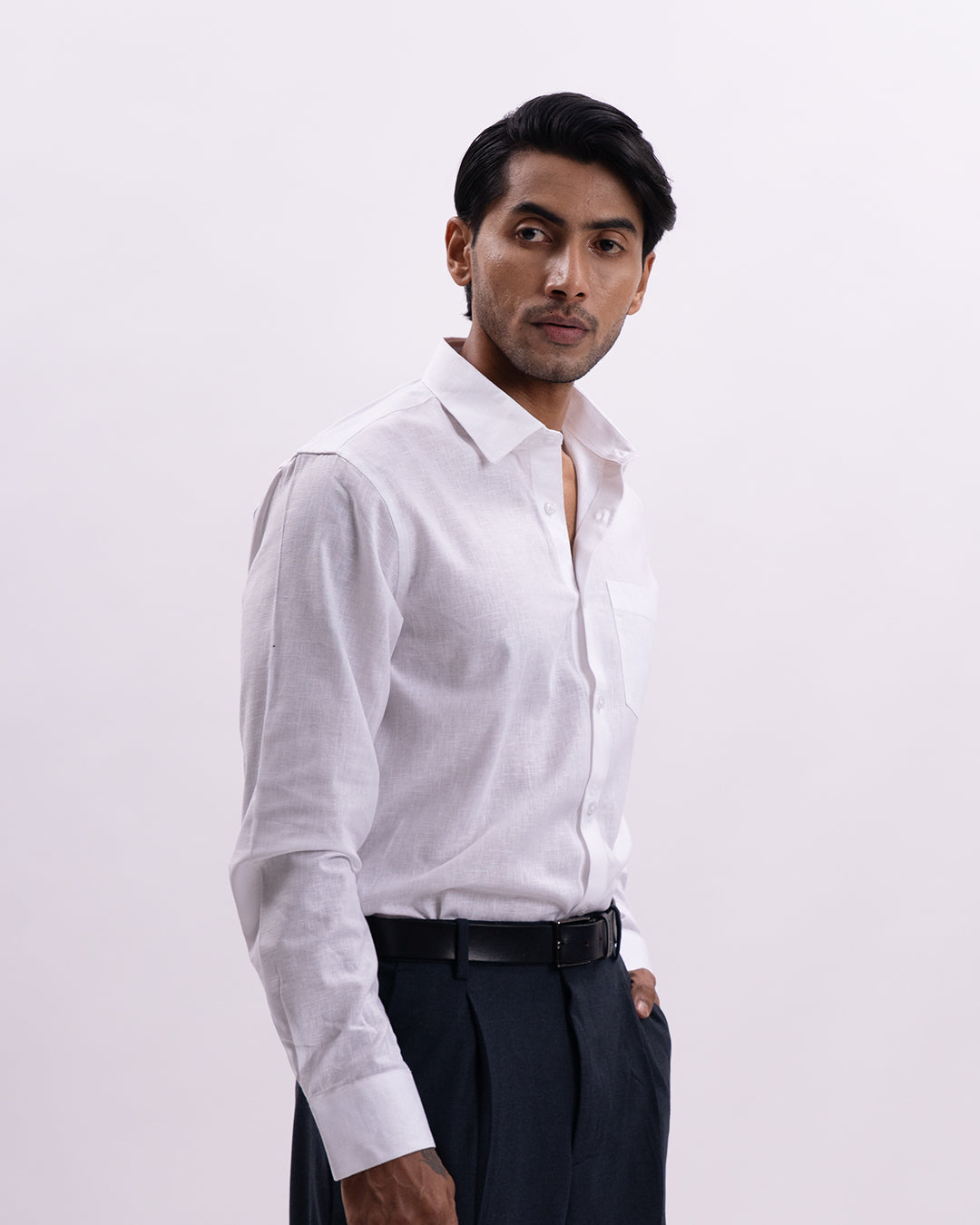 Linen Tencel Tailored Formal Shirt In White