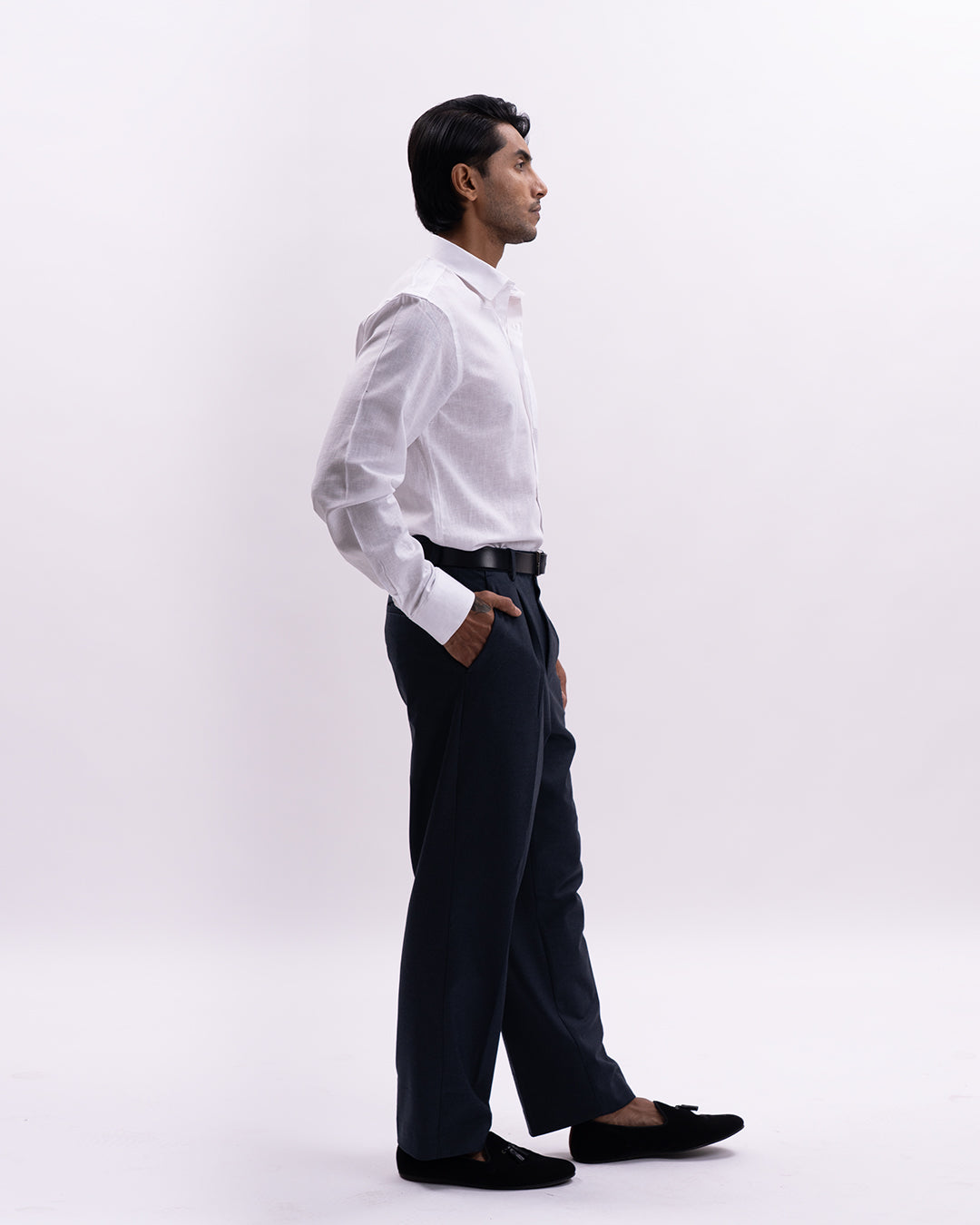 Linen Tencel Tailored Formal Shirt In White
