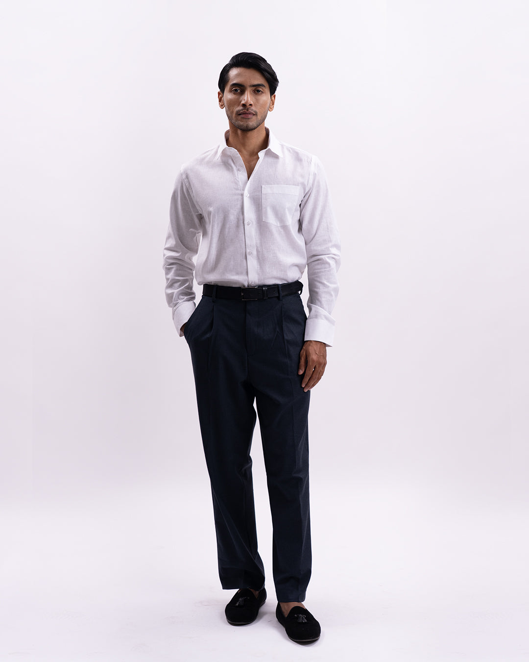 Linen Tencel Tailored Formal Shirt In White