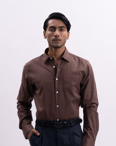 Linen Tencel Tailored Formal Shirt In Brown