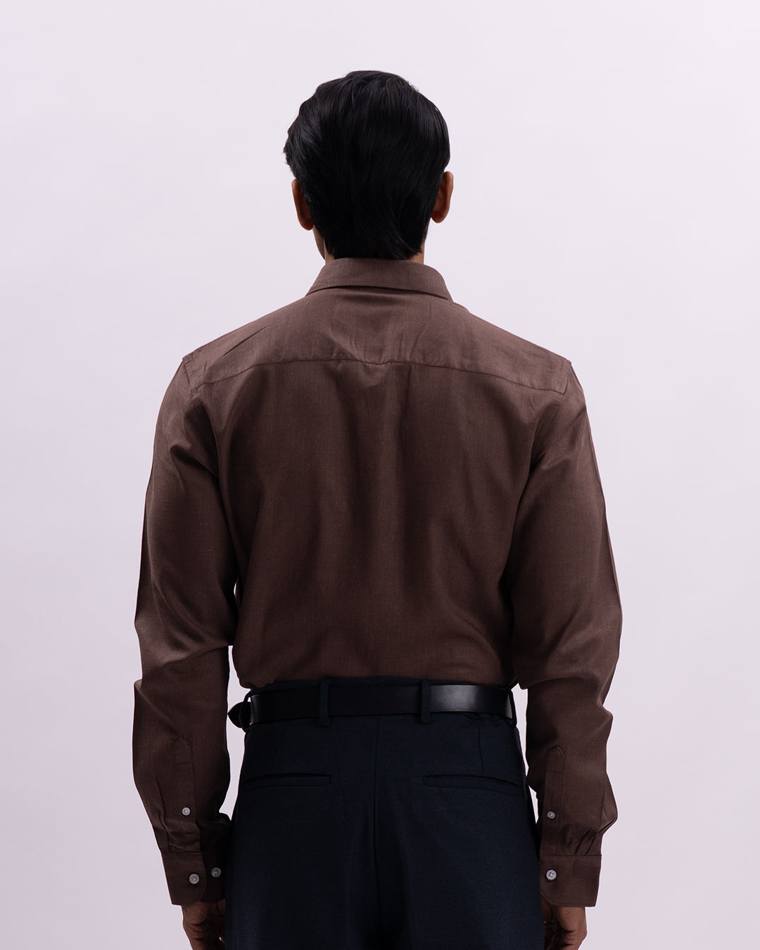 Linen Tencel Tailored Formal Shirt In Brown