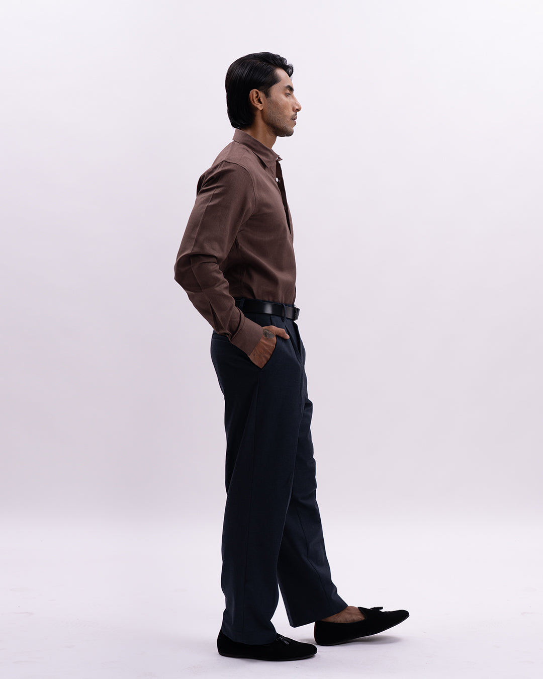 Linen Tencel Tailored Formal Shirt In Brown