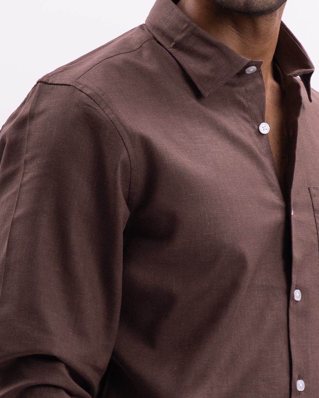 Linen Tencel Tailored Formal Shirt In Brown