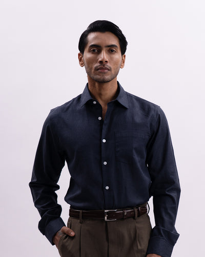 Linen Tencel Tailored Formal Shirt In Navy
