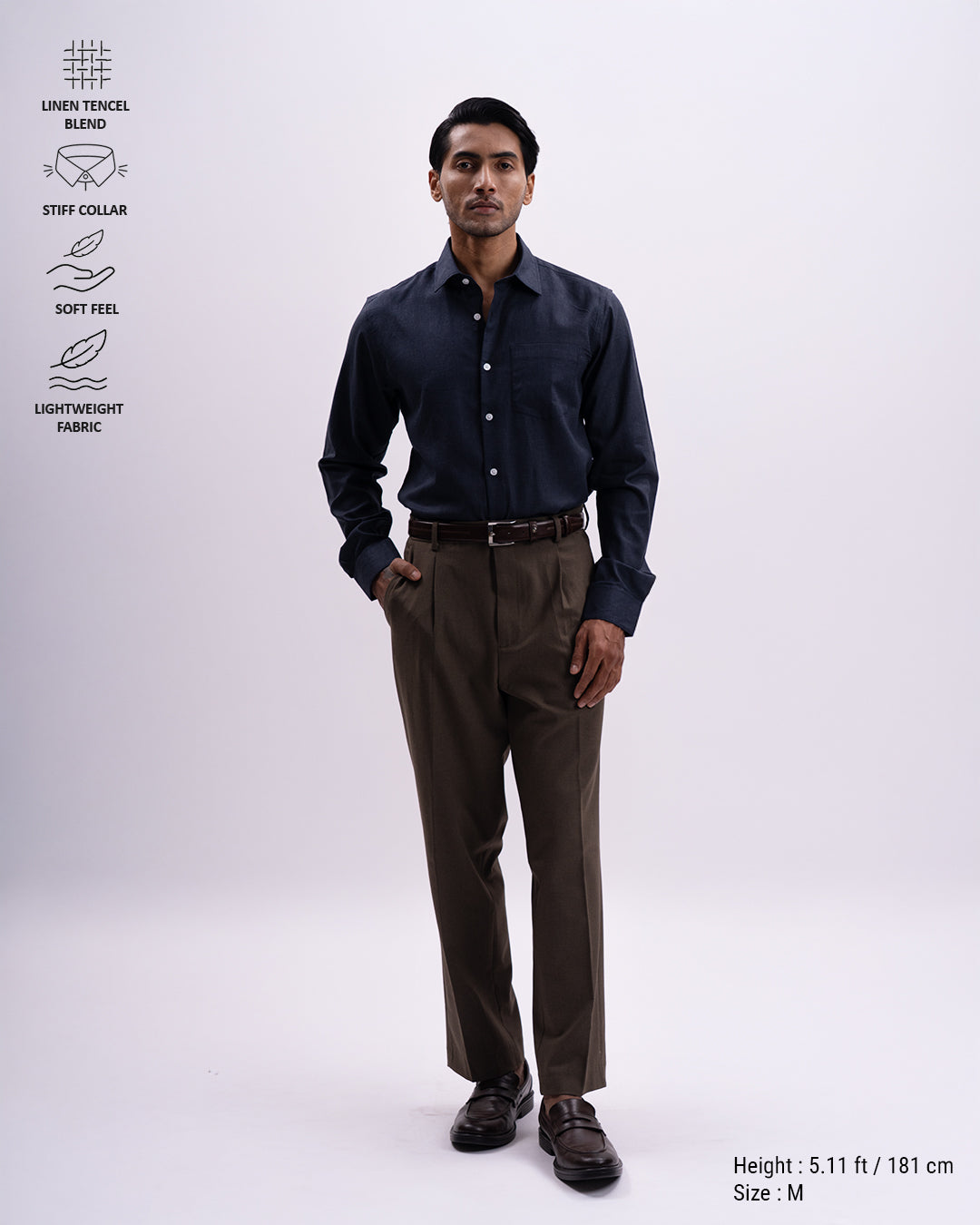 Linen Tencel Tailored Formal Shirt In Navy