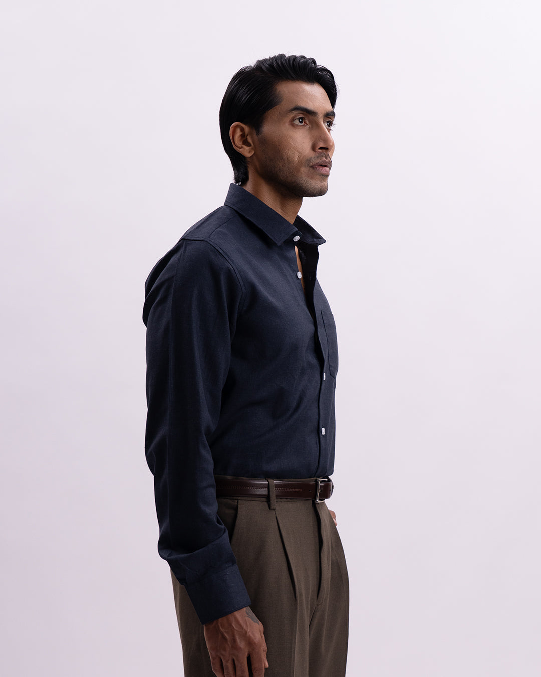 Linen Tencel Tailored Formal Shirt In Navy