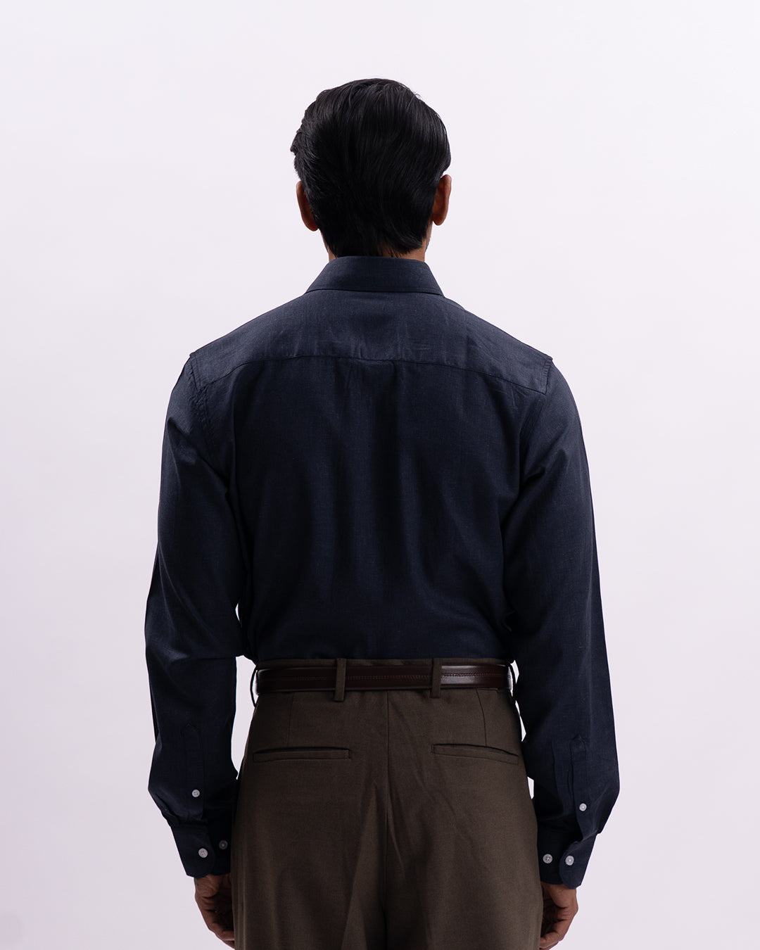 Linen Tencel Tailored Formal Shirt In Navy