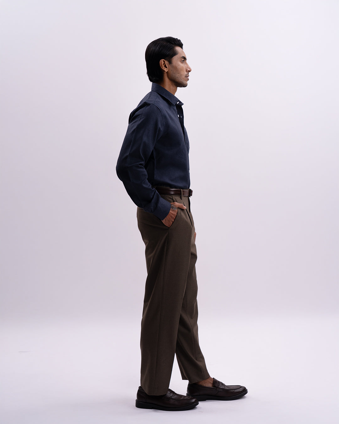 Linen Tencel Tailored Formal Shirt In Navy