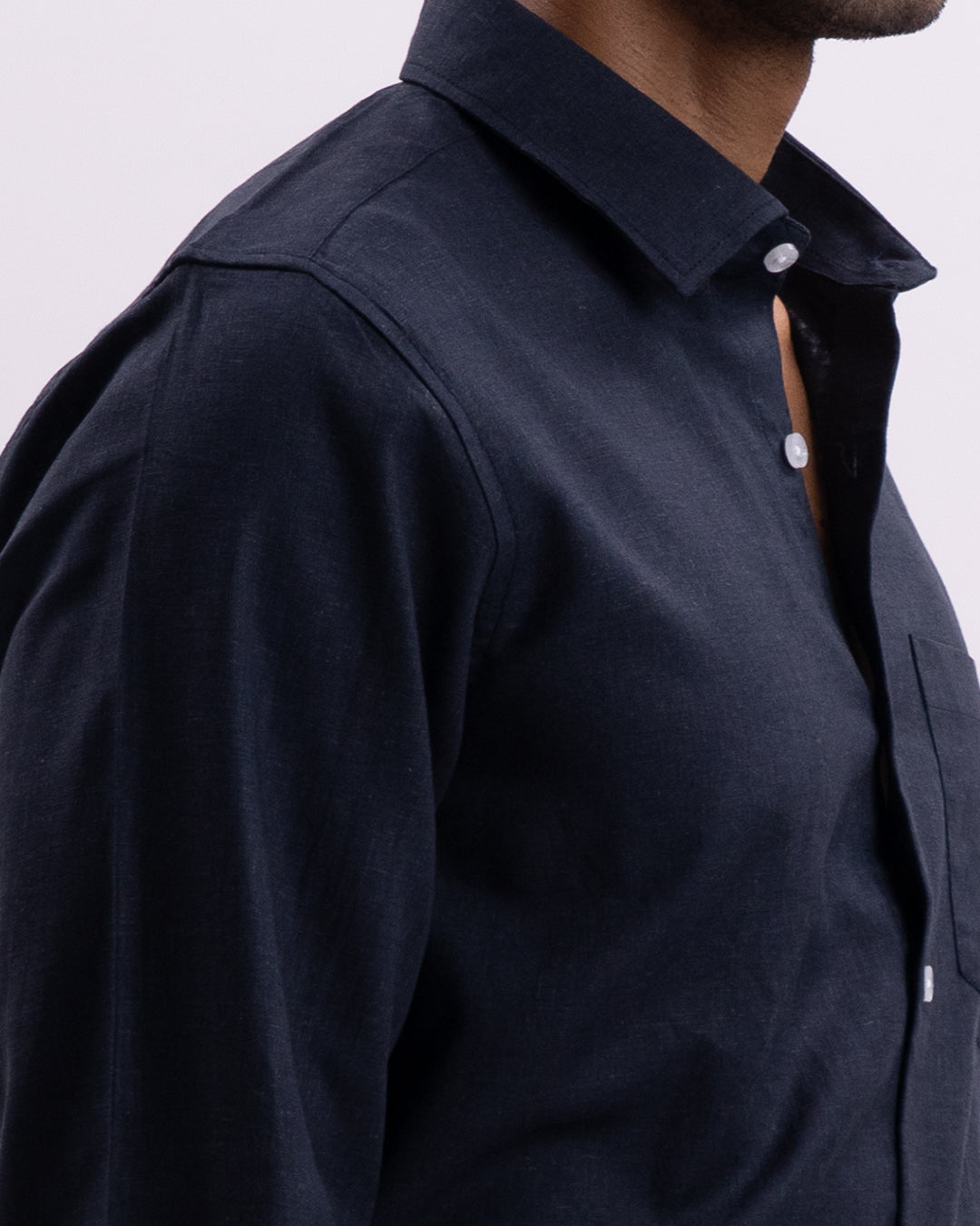 Linen Tencel Tailored Formal Shirt In Navy