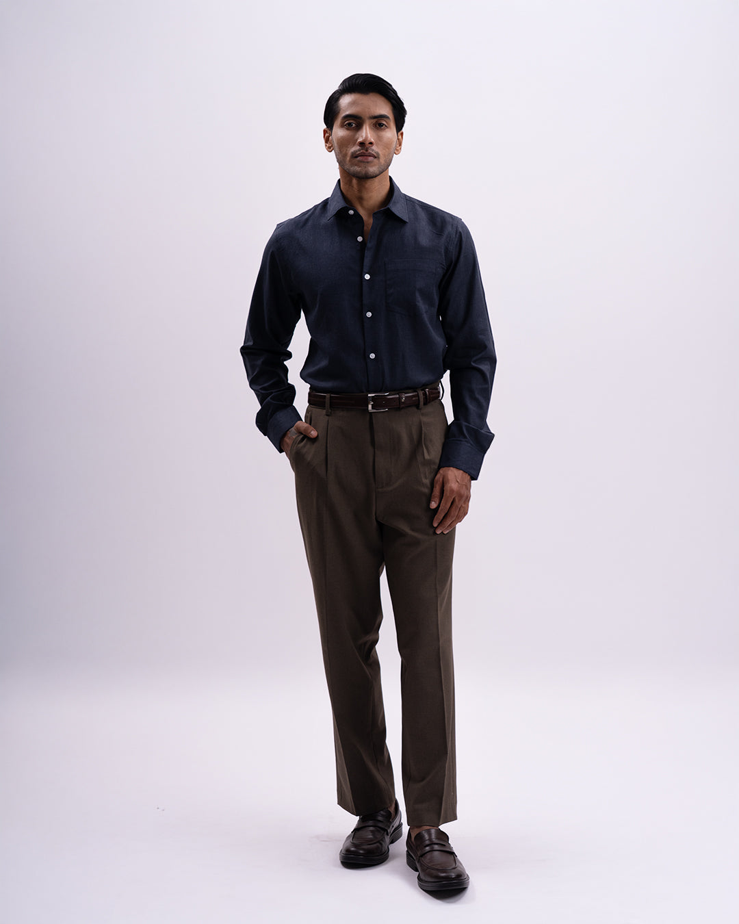 Linen Tencel Tailored Formal Shirt In Navy