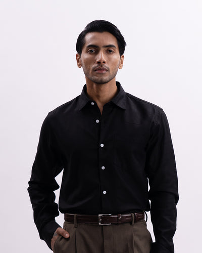 Linen Tencel Tailored Formal Shirt In Black