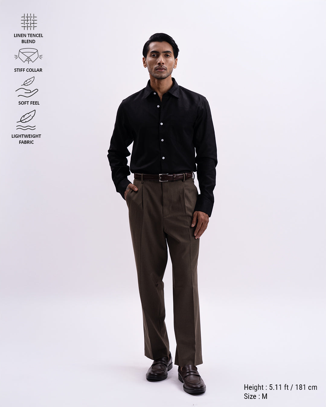 Linen Tencel Tailored Formal Shirt In Black
