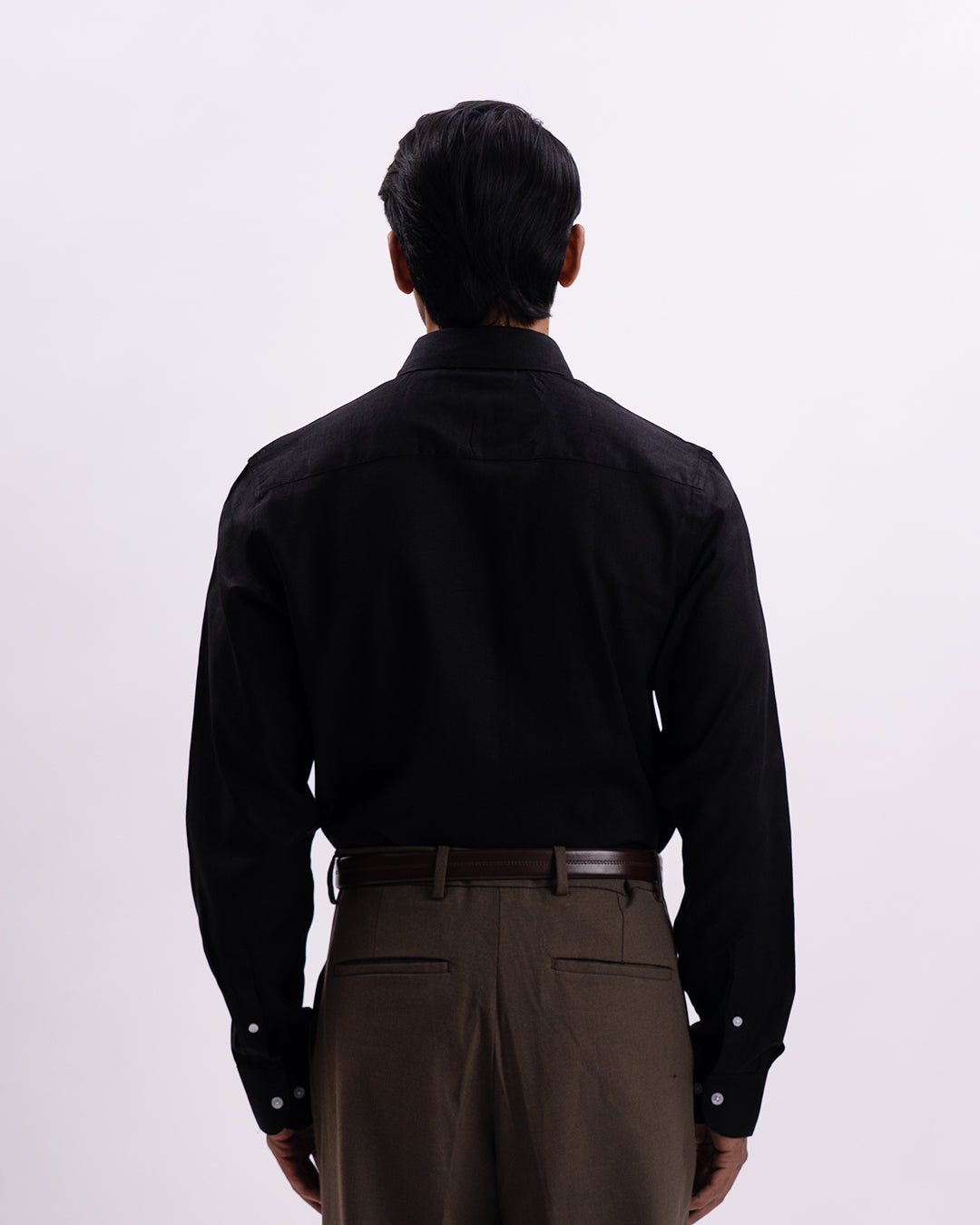 Linen Tencel Tailored Formal Shirt In Black