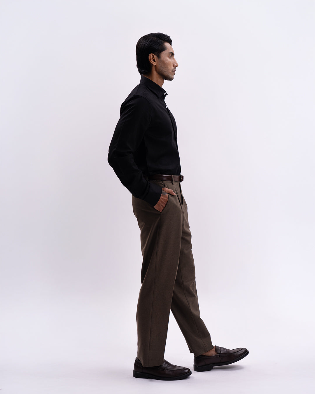 Linen Tencel Tailored Formal Shirt In Black
