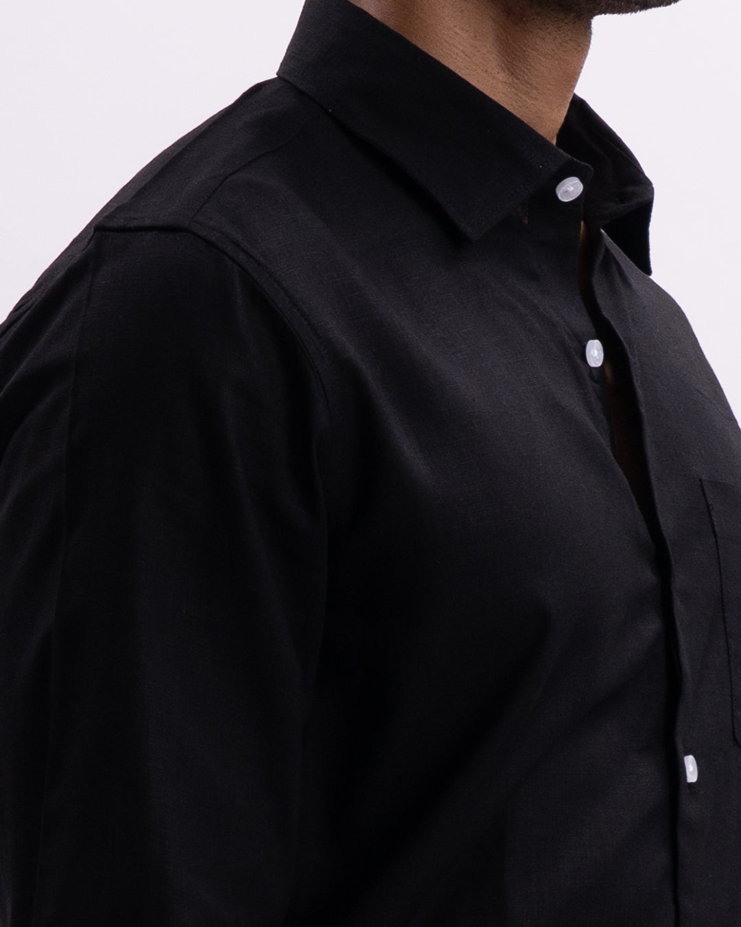 Linen Tencel Tailored Formal Shirt In Black