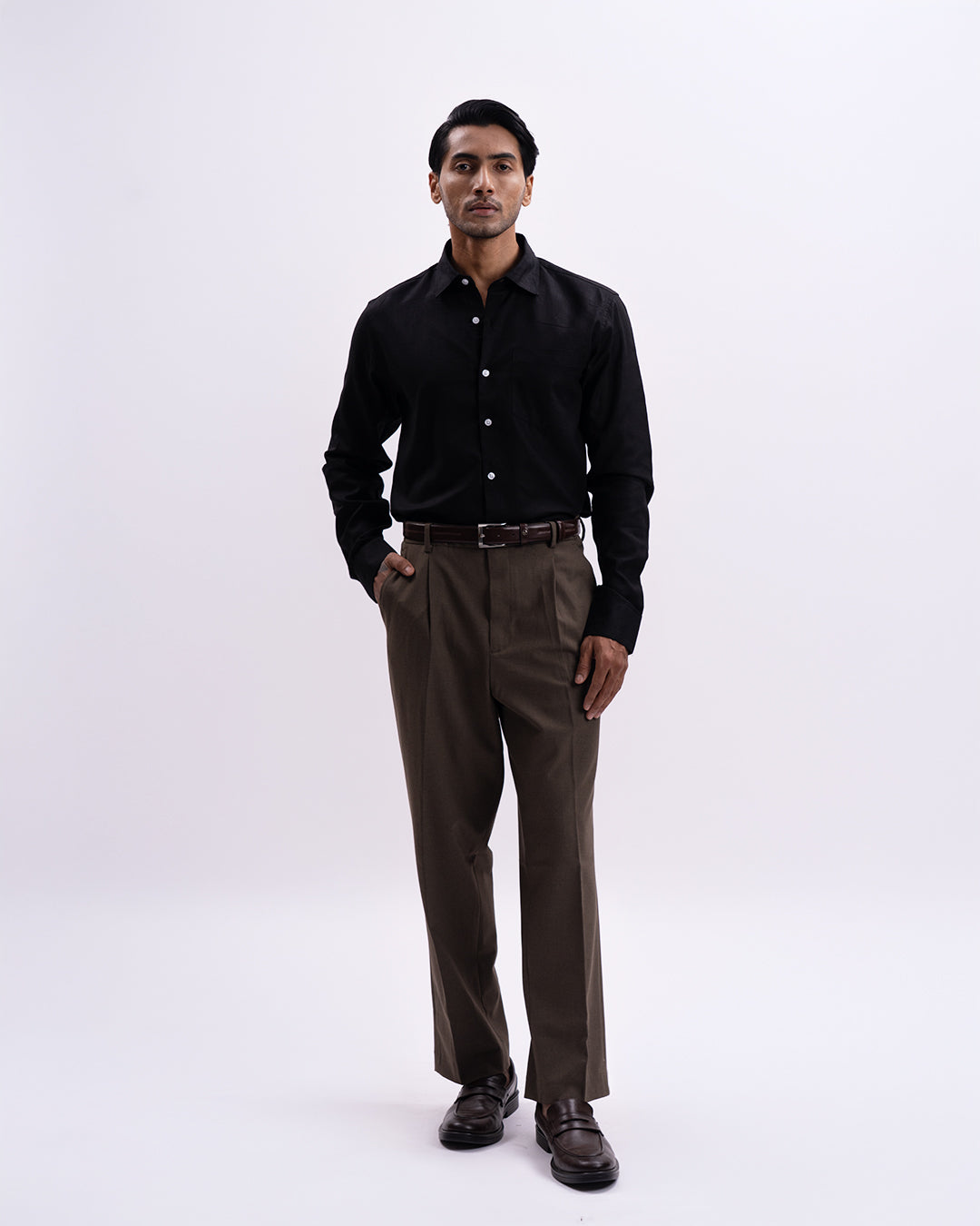 Linen Tencel Tailored Formal Shirt In Black