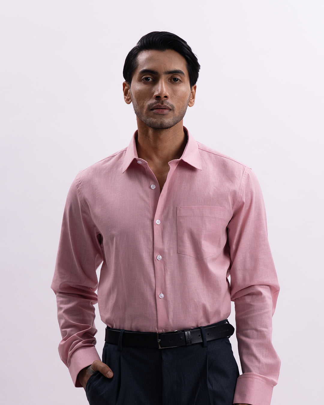 Linen Tencel Tailored Formal Shirt In Pink