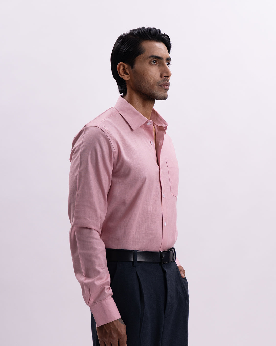 Linen Tencel Tailored Formal Shirt In Pink
