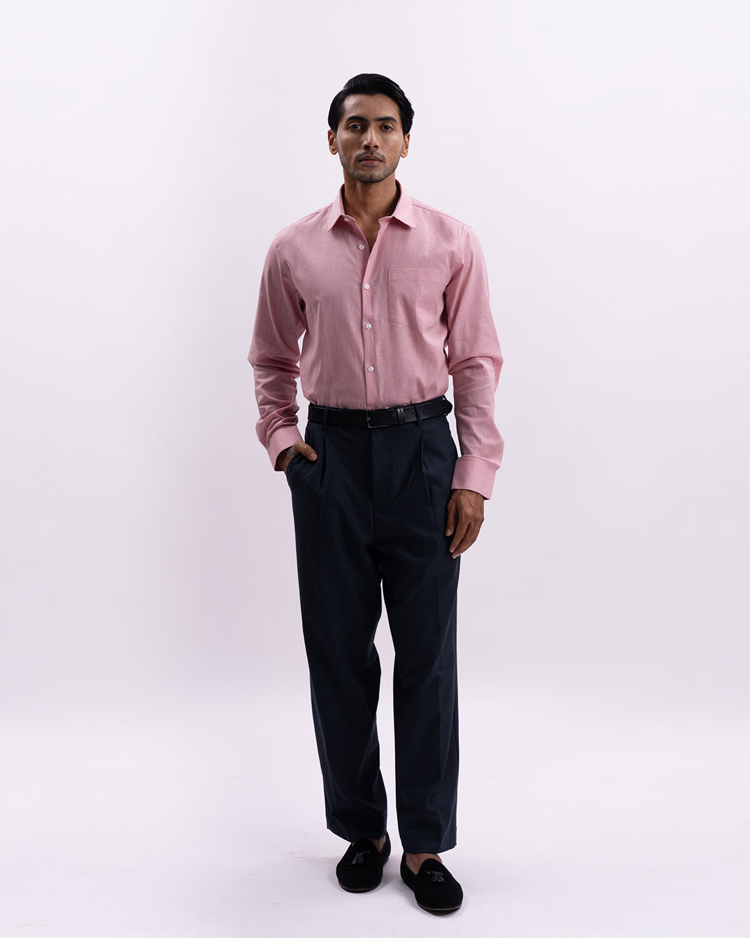 Linen Tencel Tailored Formal Shirt In Pink