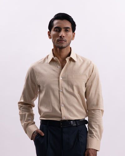 Linen Tencel Tailored Formal Shirt In Beige