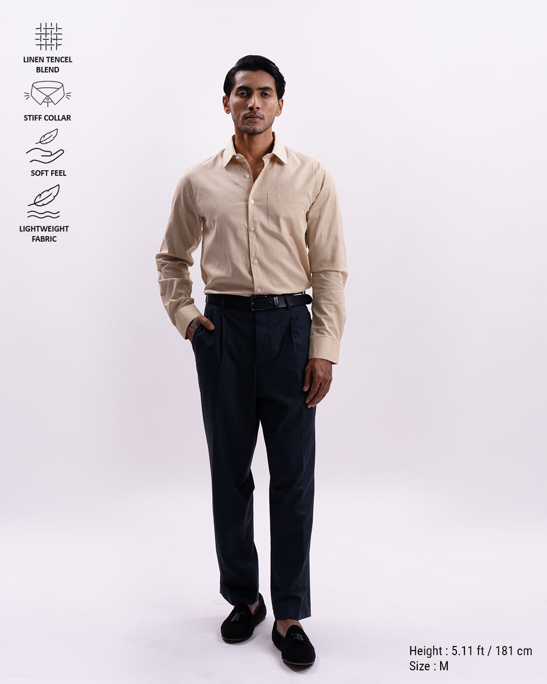 Linen Tencel Tailored Formal Shirt In Beige