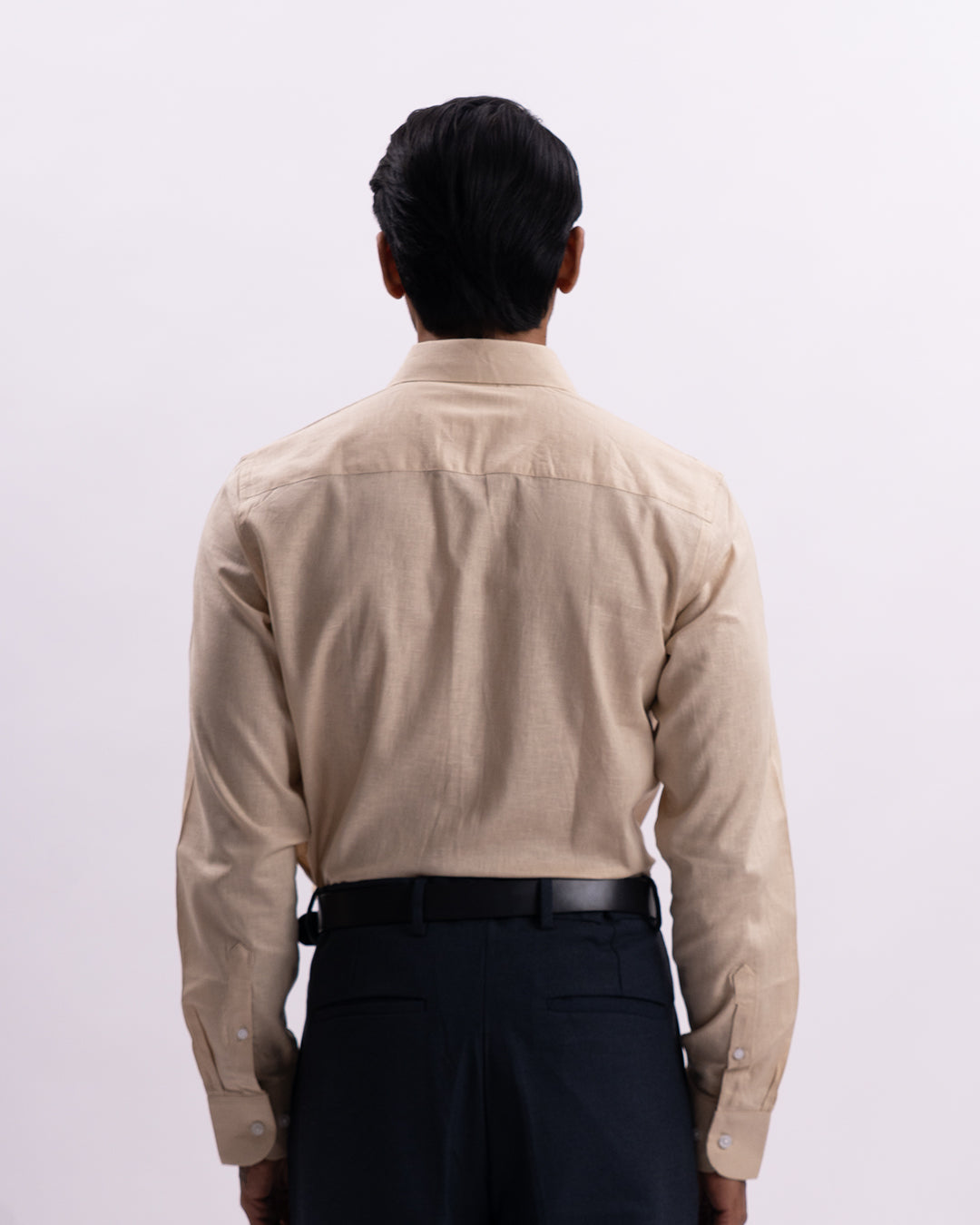 Linen Tencel Tailored Formal Shirt In Beige