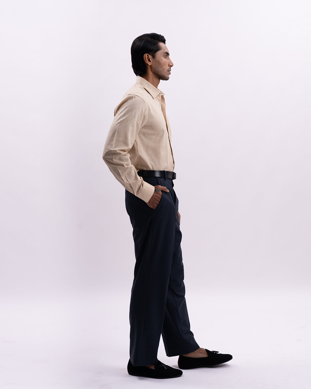 Linen Tencel Tailored Formal Shirt In Beige