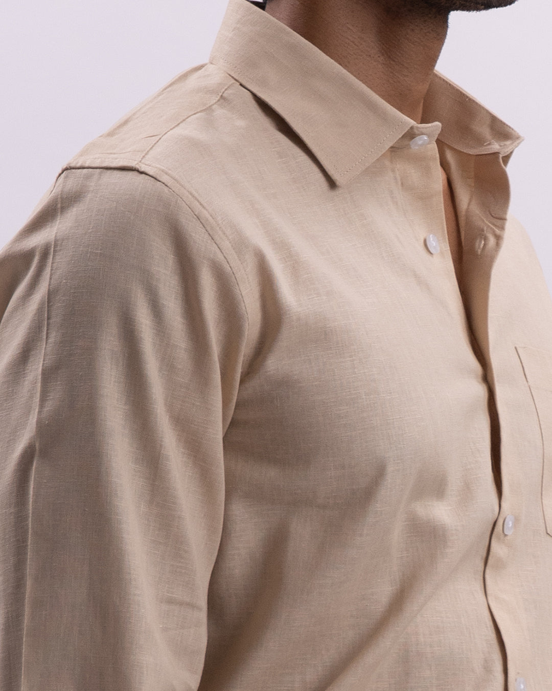 Linen Tencel Tailored Formal Shirt In Beige