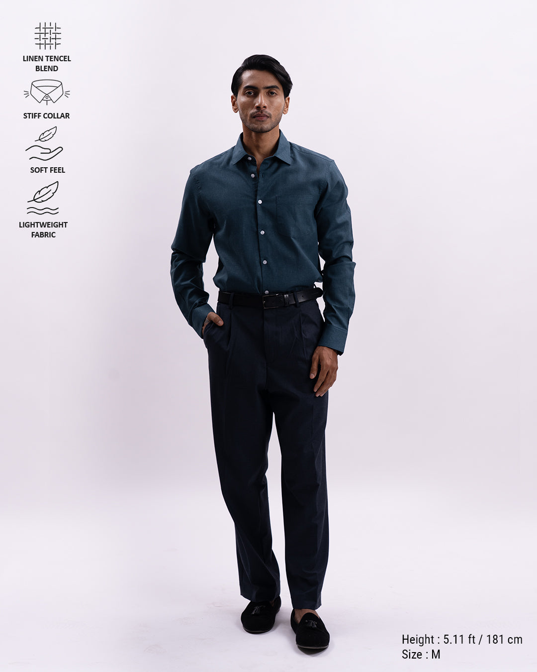 Linen Tencel Tailored Formal Shirt In Green