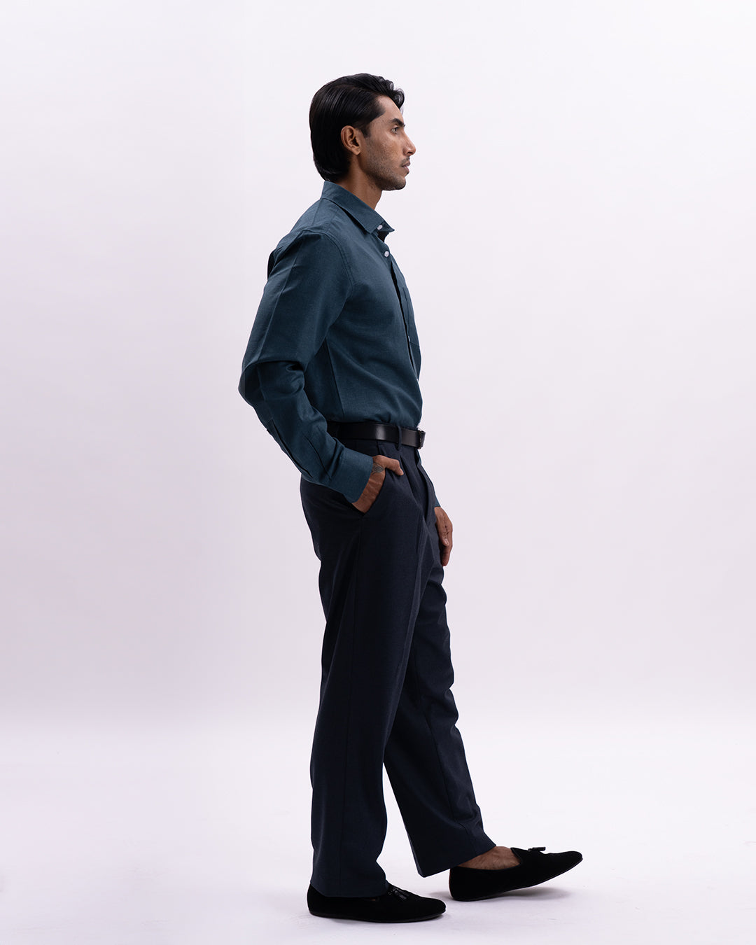 Linen Tencel Tailored Formal Shirt In Green