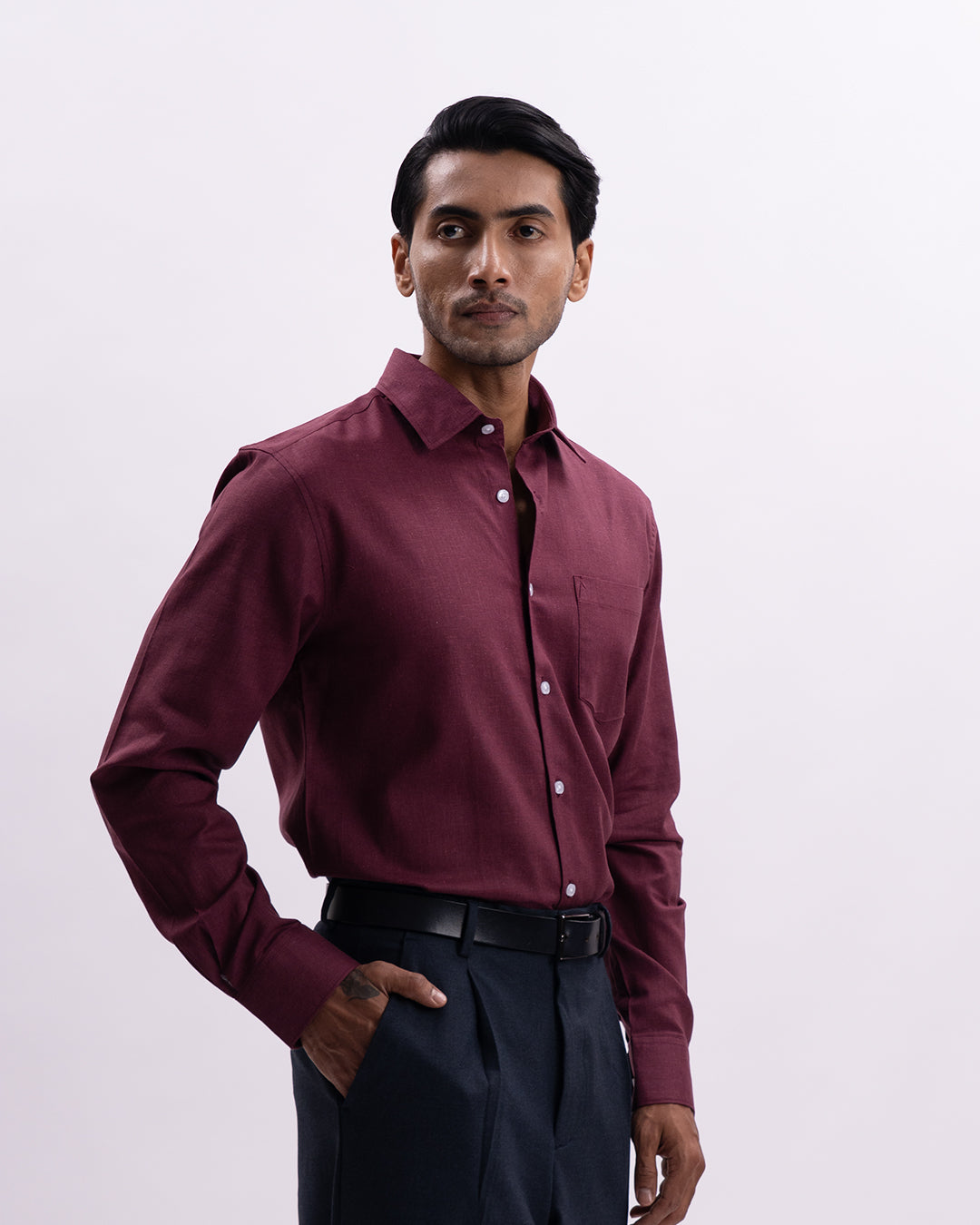 Linen Tencel Tailored Formal Shirt In Peach