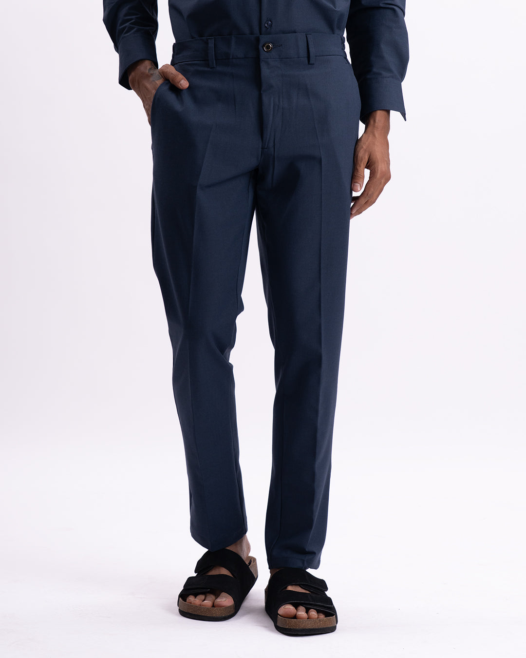 Easy Iron Holiday Tailored Trousers In Navy
