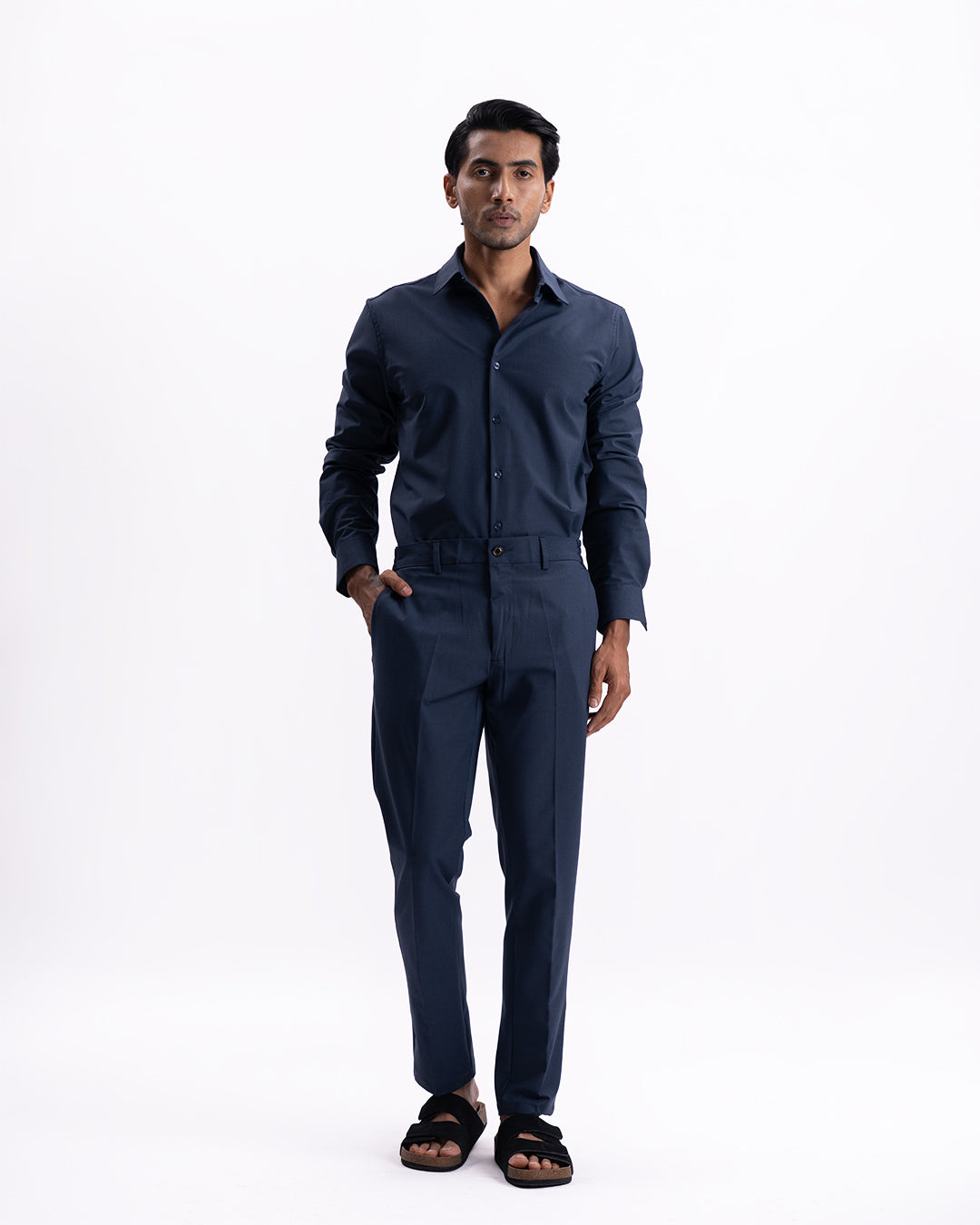 Easy Iron Holiday Tailored Trousers In Navy