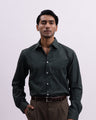 Striped Cotton Formal Shirt In Olive