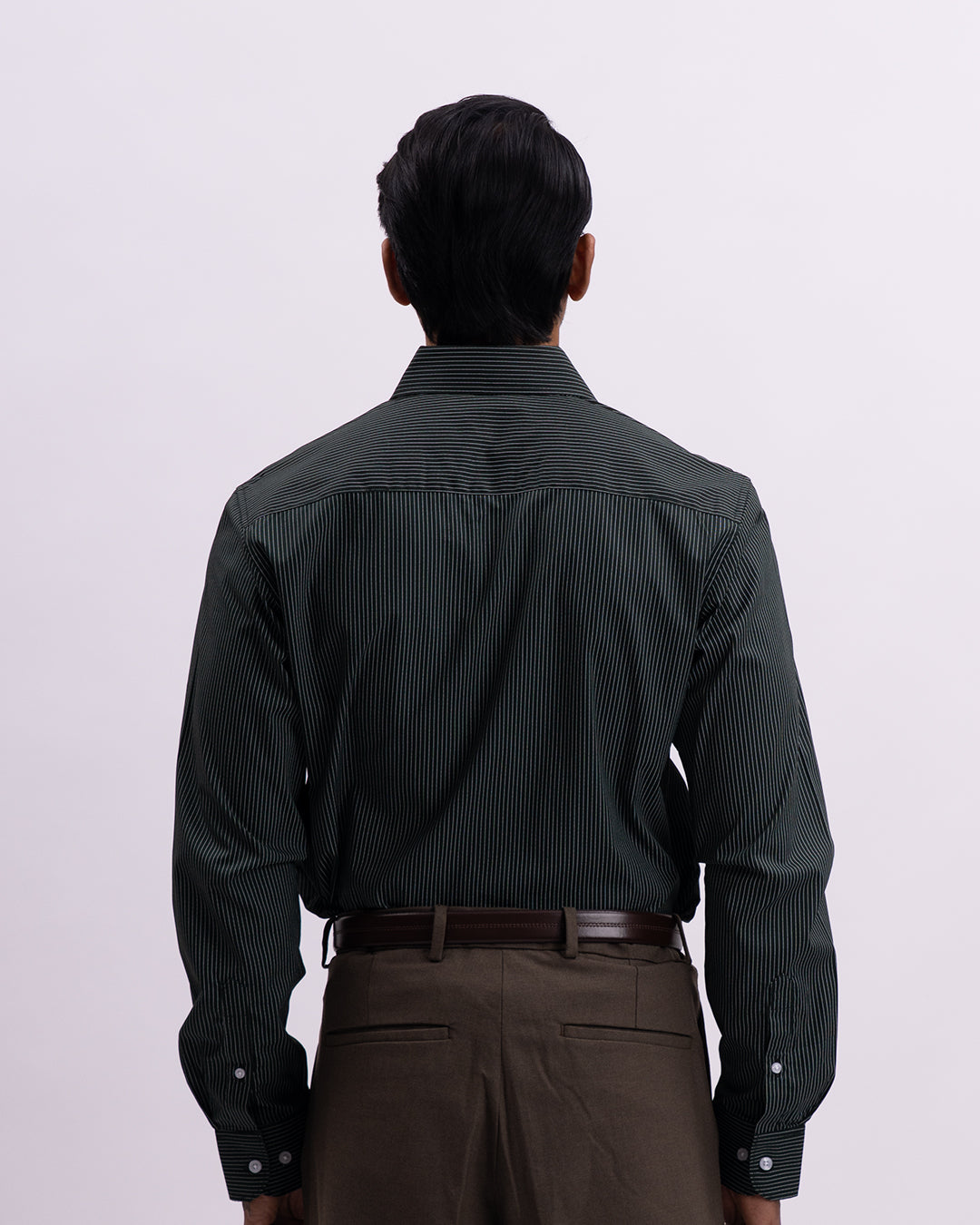 Striped Cotton Formal Shirt In Olive