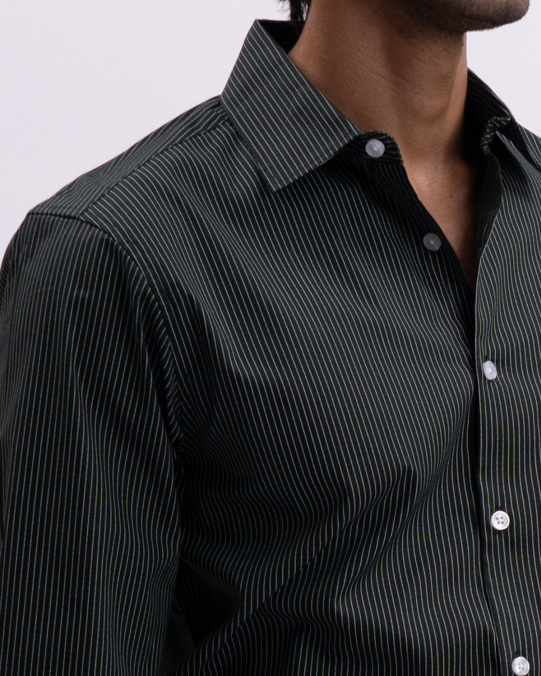 Striped Cotton Formal Shirt In Olive
