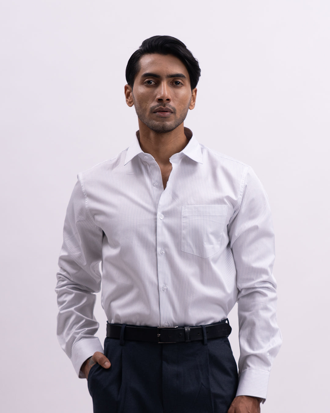 Striped Cotton Formal Shirt In White