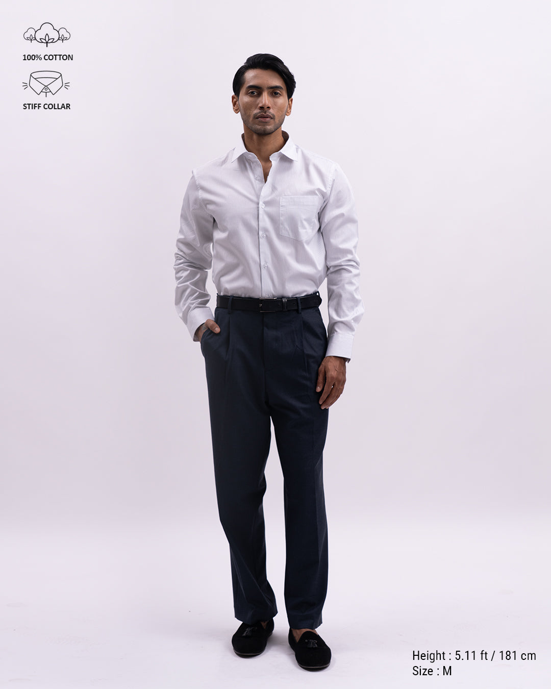 Striped Cotton Formal Shirt In White