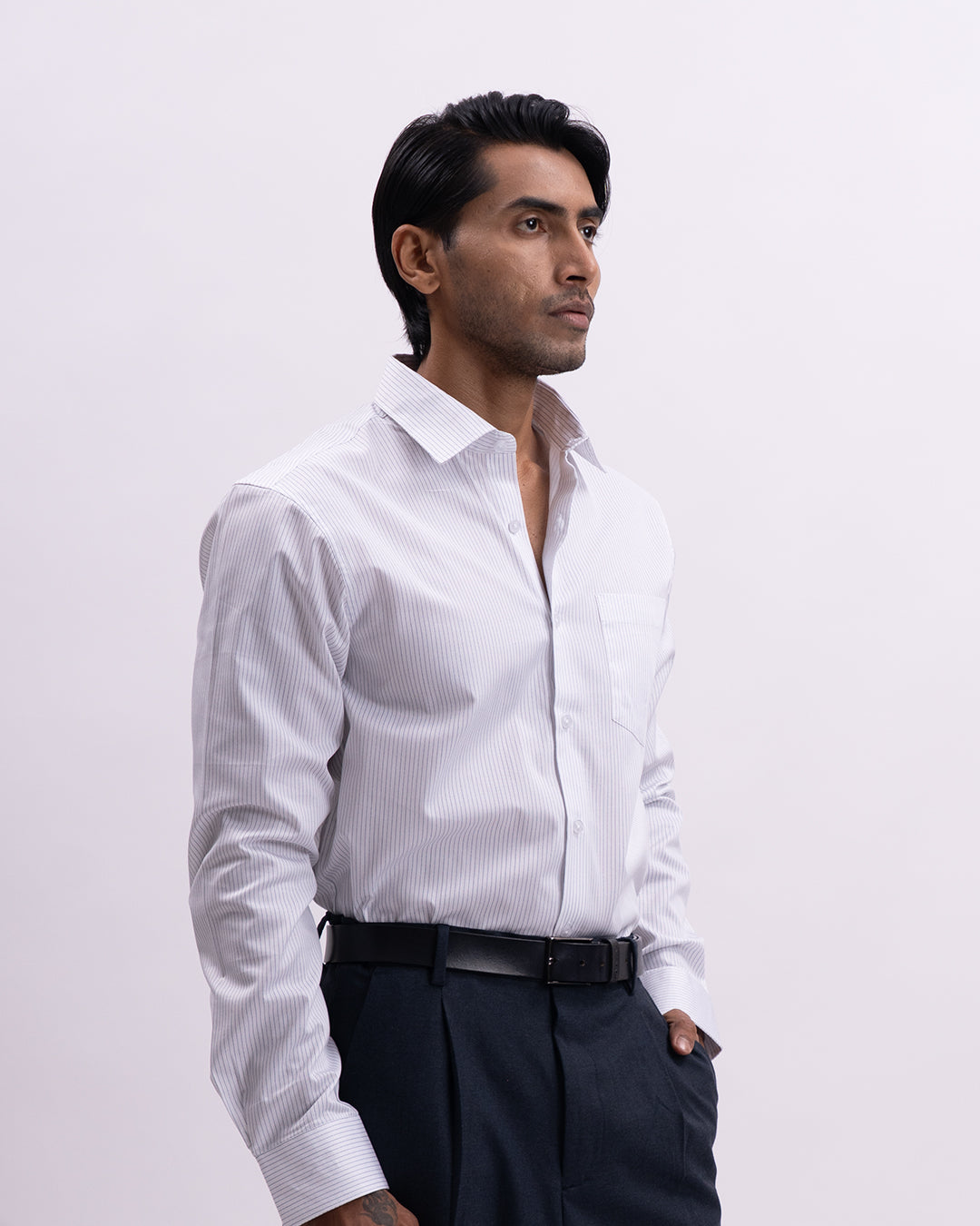 Striped Cotton Formal Shirt In White