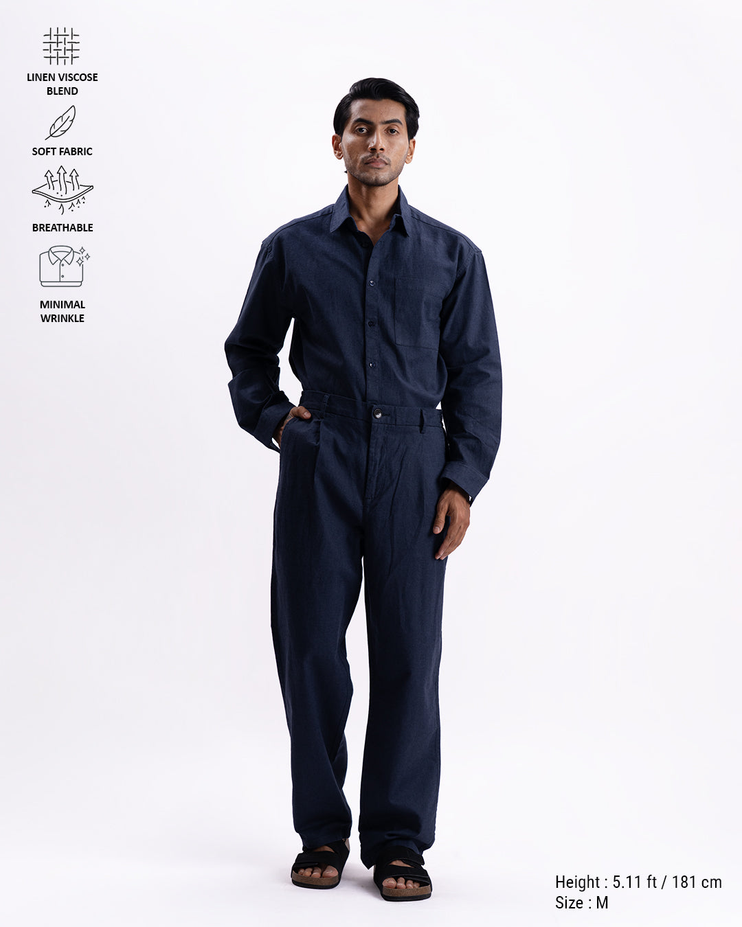 Linen Holiday Relaxed Flexi Pants In Navy