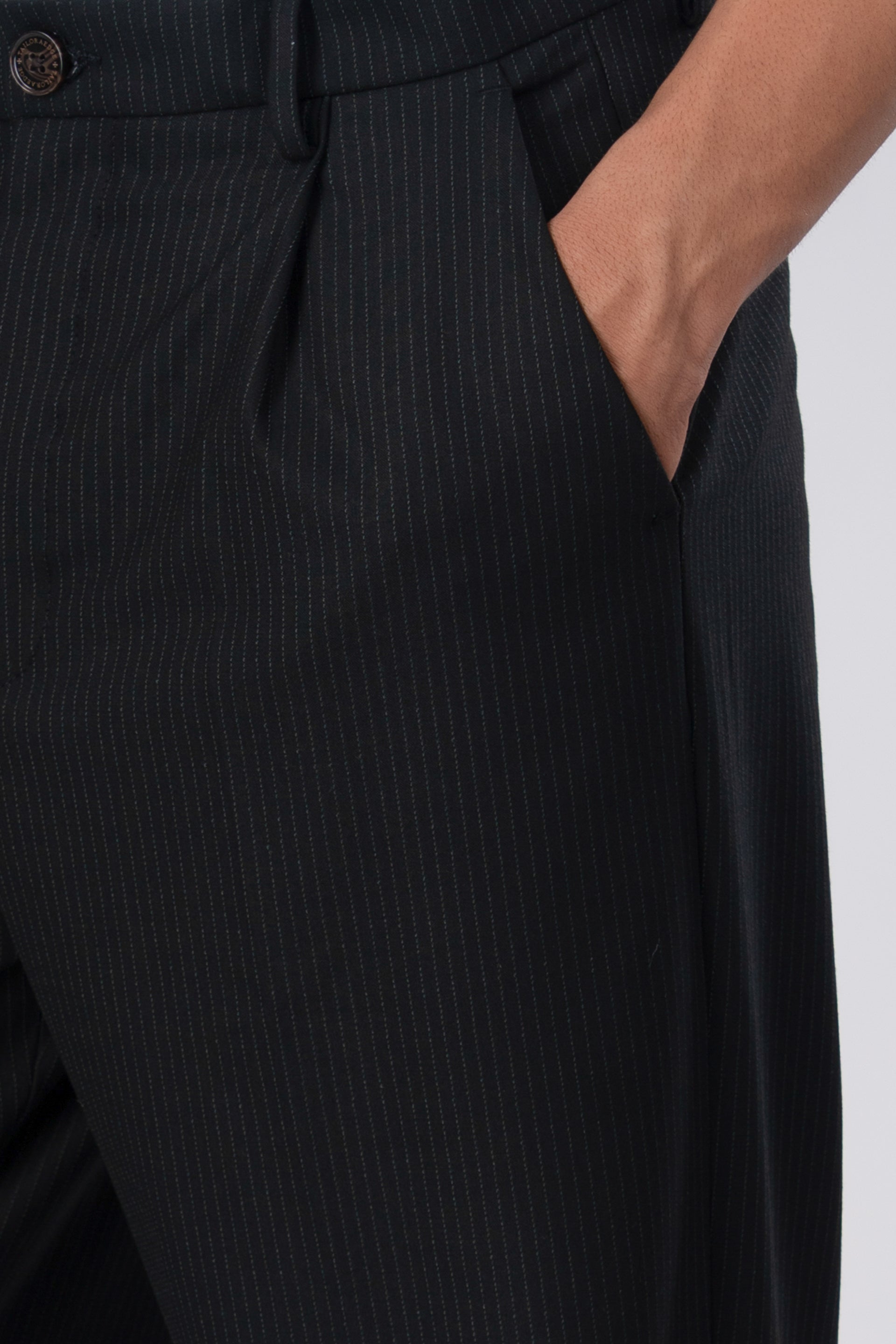 Easy Iron Pinstriped Relaxed Trousers In Black