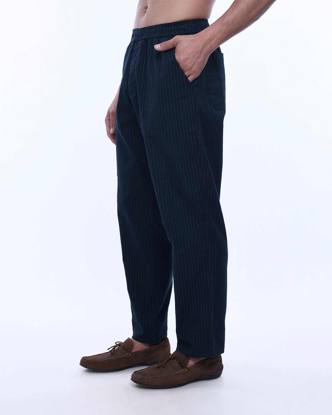 Relaxed Striped Cotton Pant In Navy