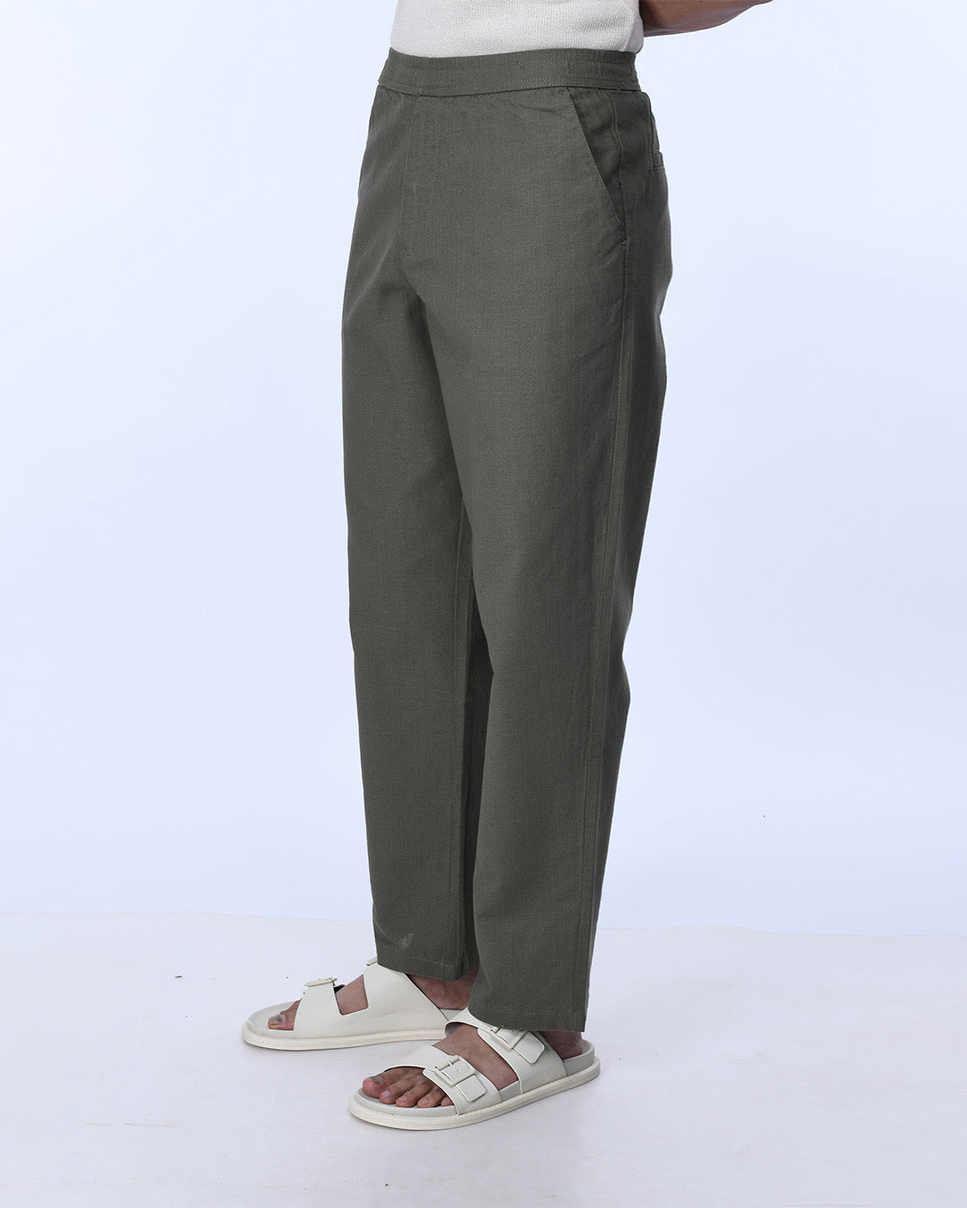 Raw Slub Relaxed Flexiwaist Pants In Green