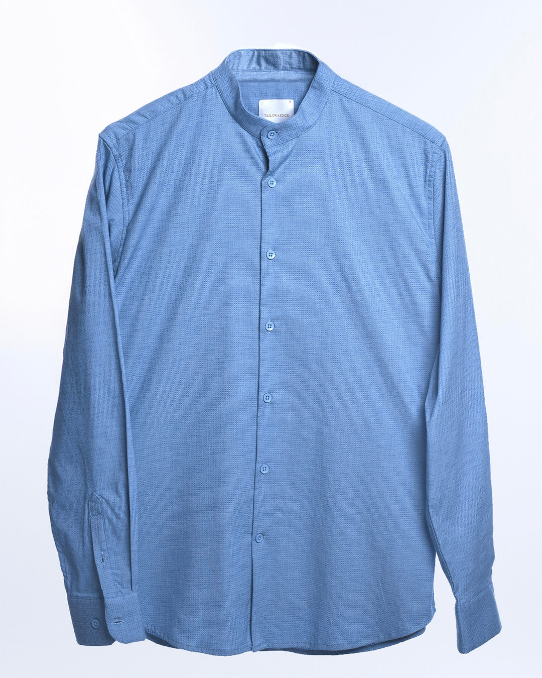Easy Iron Textured Mandarin Shirt In Blue