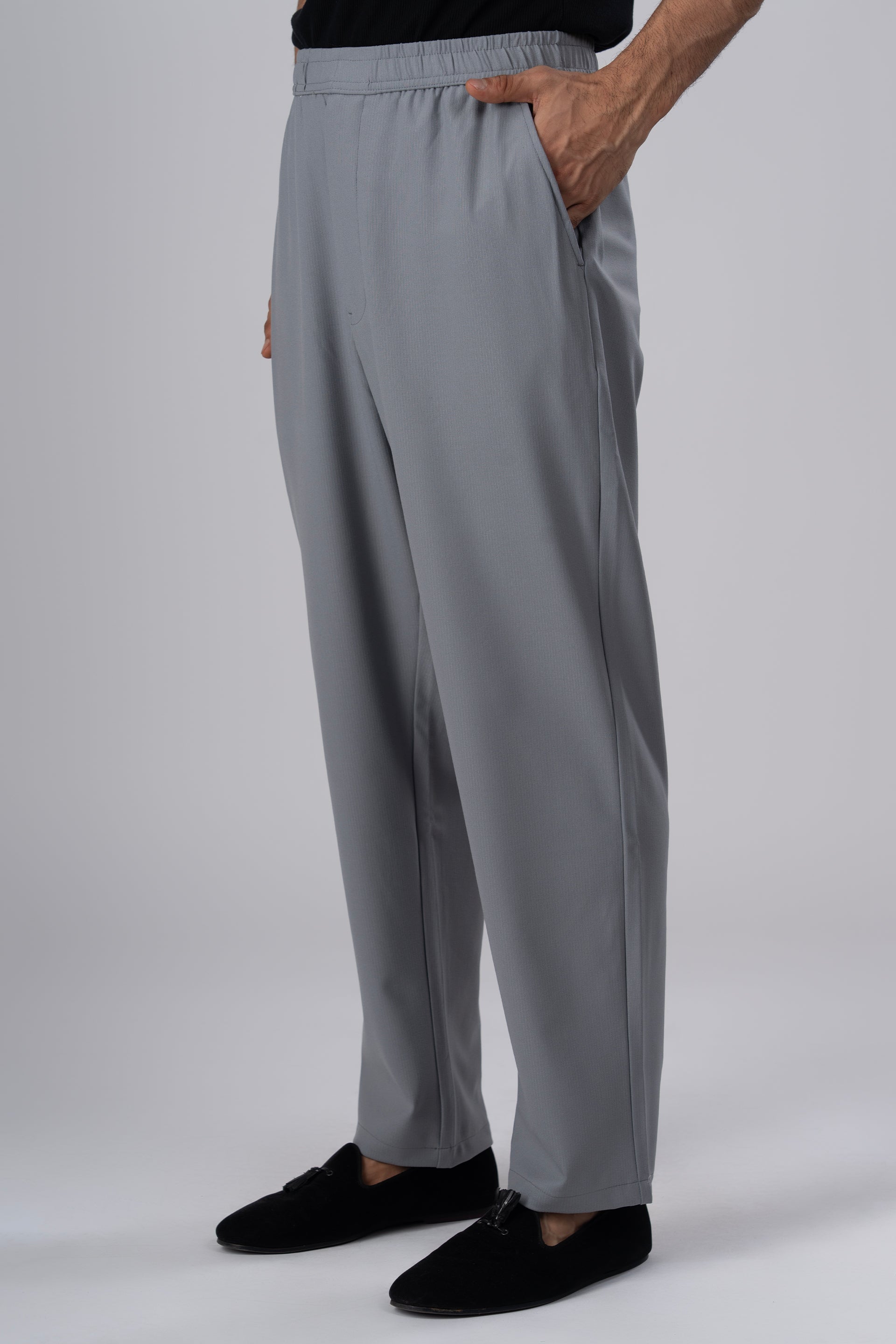 Easy Iron Flexiwaist Relaxed Trouser In Grey