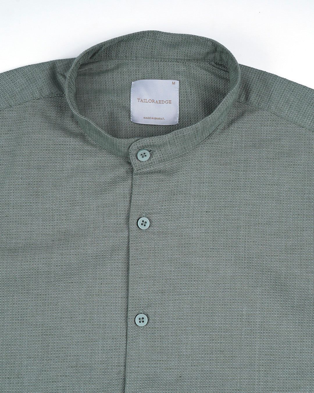 Easy Iron Textured Mandarin Shirt In Green