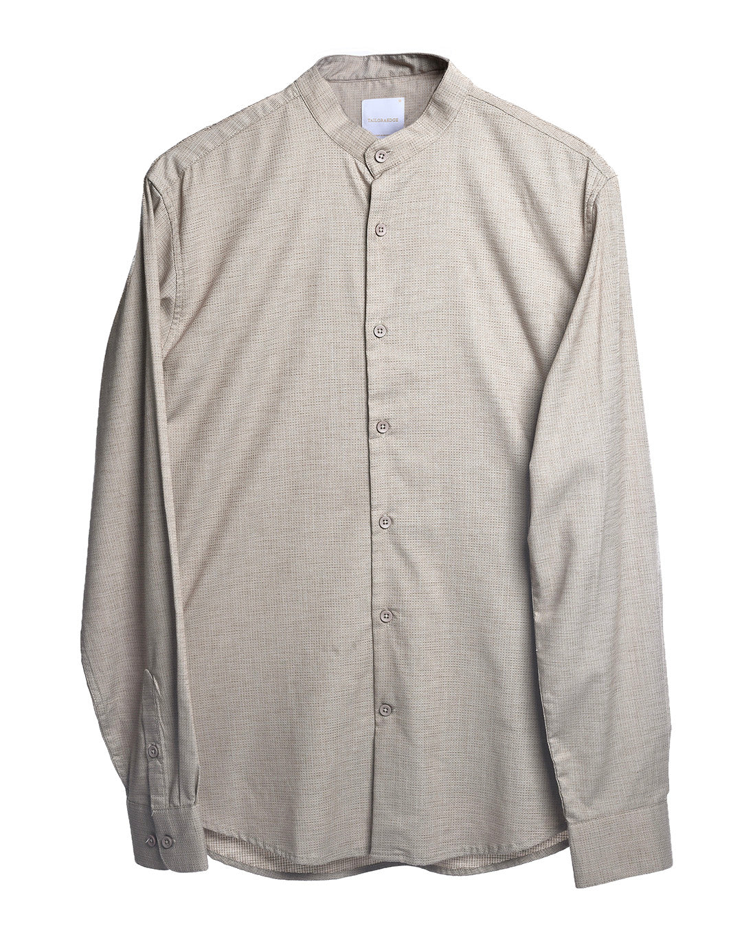 Easy Iron Textured Mandarin Shirt In Beige