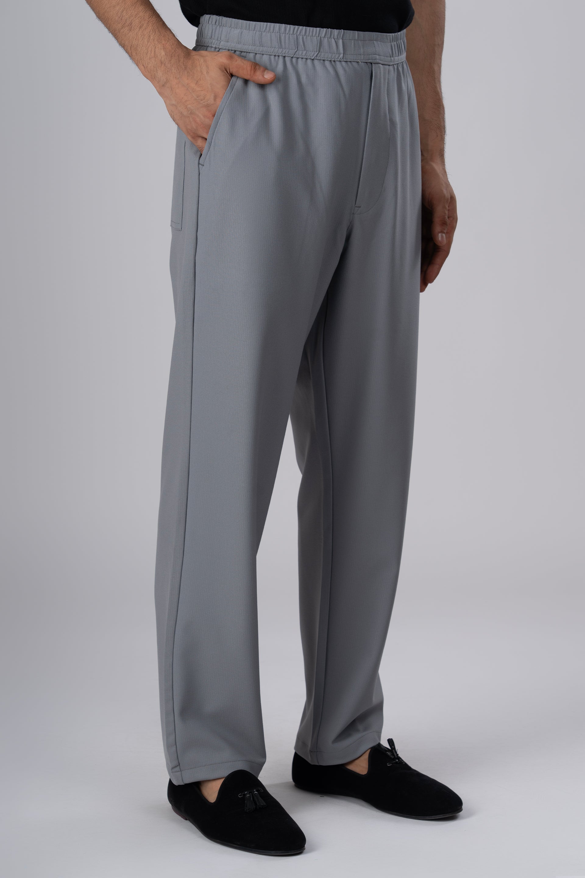 Easy Iron Flexiwaist Relaxed Trouser In Grey