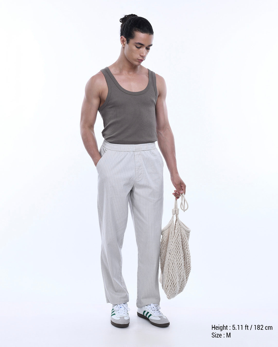 Relaxed Striped Cotton Pant In Grey