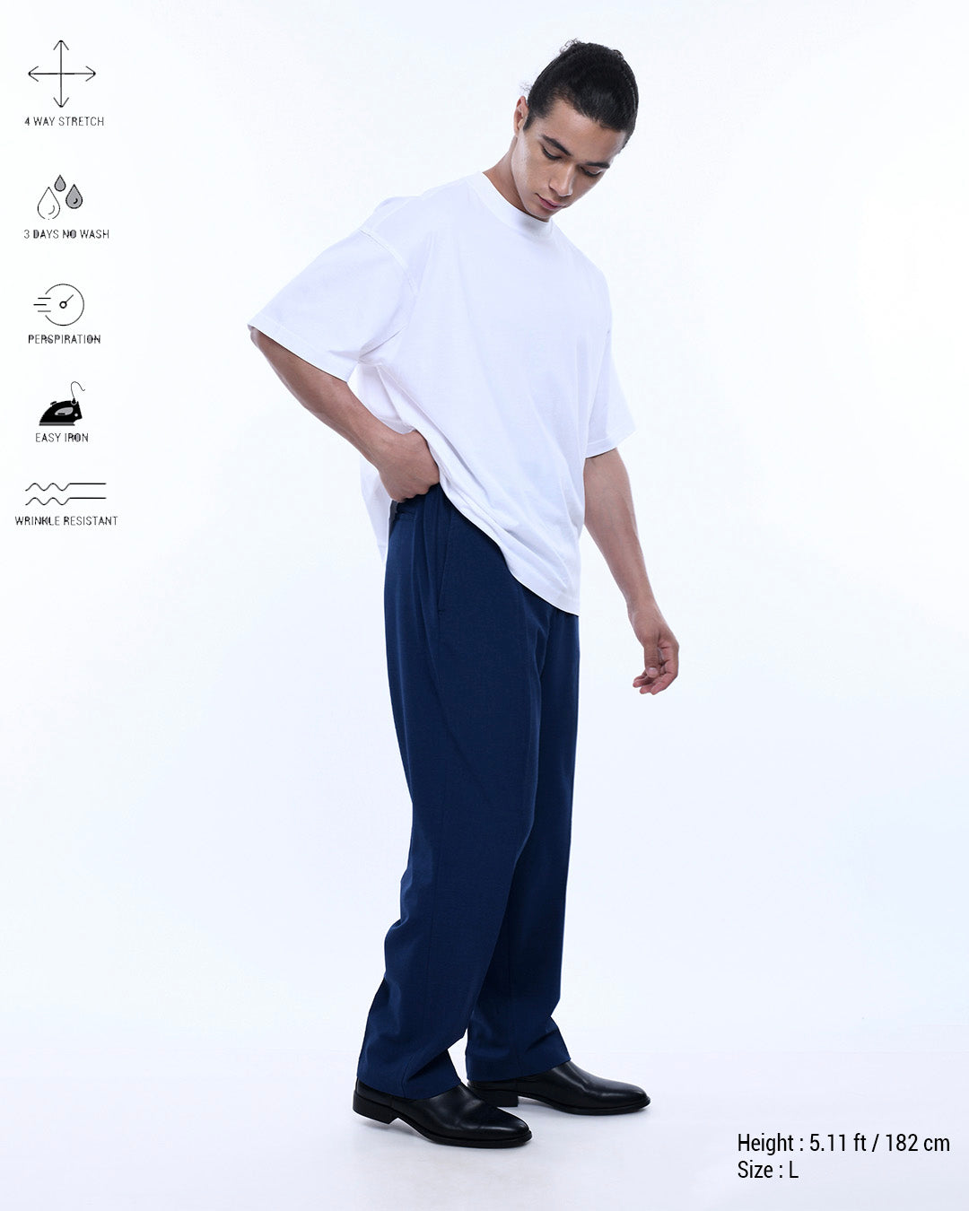 Soft Iron Flexi Relaxed Trouser In Blue